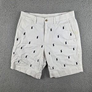 Polo Ralph Lauren Shorts Mens 31 White Blue Pony All Over Print Logo